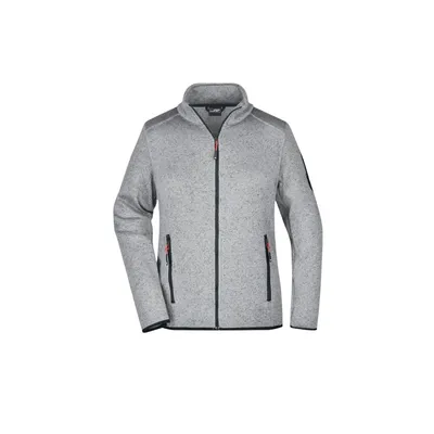 Damen-Strick-Fleece-Jacke light grey melange/red