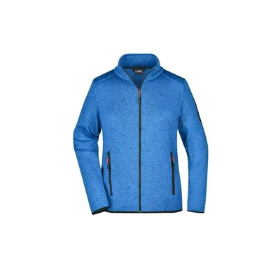 Damen-Strick-Fleece-Jacke royal melange/red