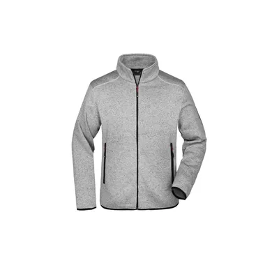 Strick-Fleece-Jacke light grey melange/red